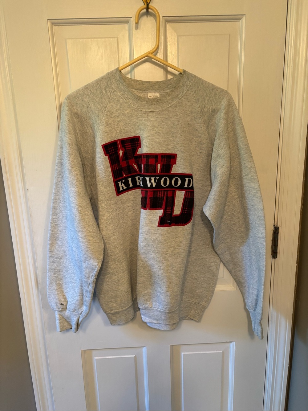 Fruit of the Loom Gray Crewneck with Red Plaid Kirwood Logo